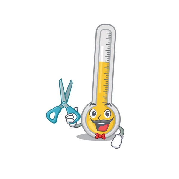 Sportieve Warme Thermometer Cartoon Karakter Ontwerp Met Kapper Vectorillustratie — Stockvector