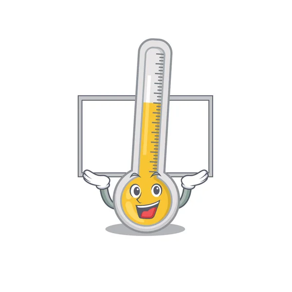 Mascotte Ontwerp Van Warme Thermometer Tillen Een Plank Vectorillustratie — Stockvector