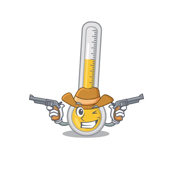 Netter Gutaussehender Cowboy Mit Warmen Thermometer Cartoon Figur Mit Gewehren — Stockvektor