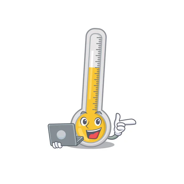 Cartoon Figur Des Warmen Thermometers Cleverer Student Der Mit Einem — Stockvektor