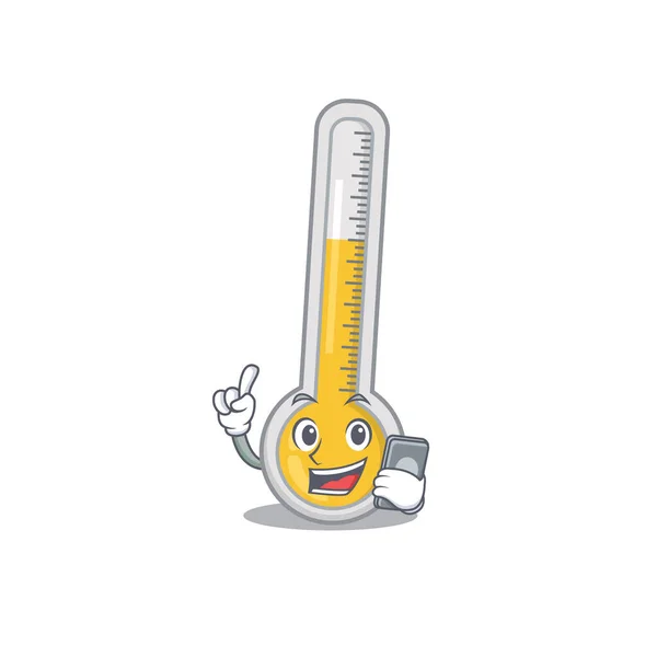 Теплий Термометр Мультиплікаційний Персонаж Розмовляє Телефону Векторні Ілюстрації — стоковий вектор