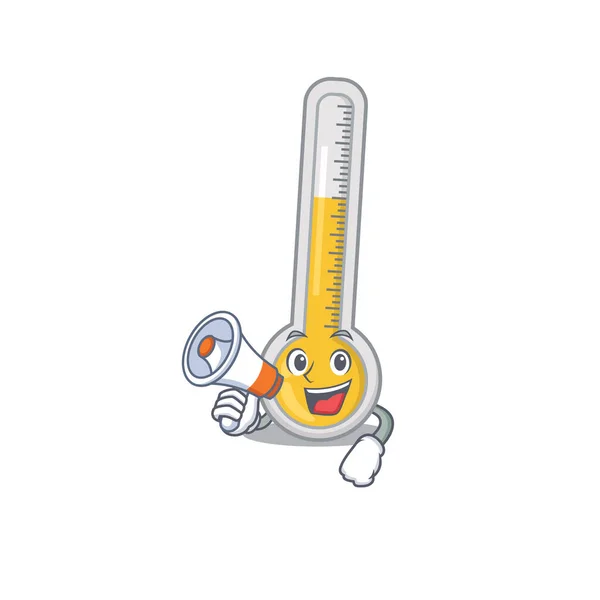 Cartoon Karakter Van Warme Thermometer Met Een Megafoon Vectorillustratie — Stockvector