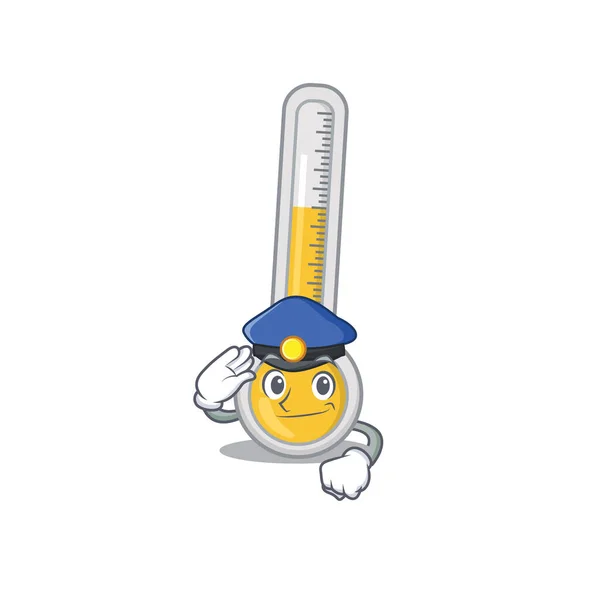 警官吉祥物的温暖温度计设计 戴着一顶帽子 矢量说明 — 图库矢量图片