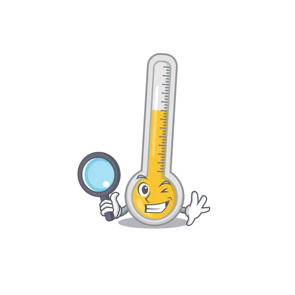 Smart Detective Warm Thermometer Mascot Design Style Tools Vector Illustration — Stock Vector