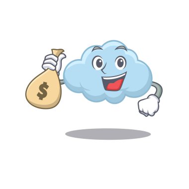 Zengin mavi karikatür dizaynı para çantaları taşıyor. Vektör illüstrasyonu