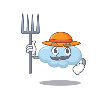 Mavi Bulut çizgi film karakteri tasarımı. Şapkası ve yabası olan bir çiftçi. Vektör illüstrasyonu