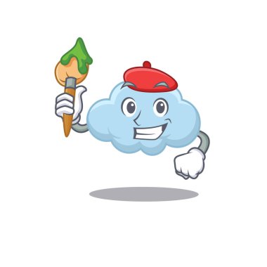 Yaratıcı bir mavi bulut sanatçısı, fırçalı bir maskot tasarımı. Vektör illüstrasyonu