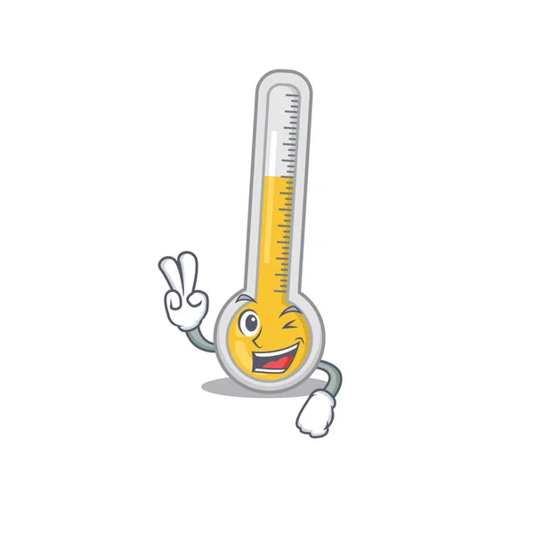 Gelukkig Warm Thermometer Cartoon Ontwerp Concept Met Twee Vingers Vectorillustratie — Stockvector