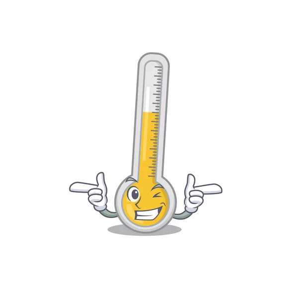 面白いウィンク目で暖かい温度計の漫画のデザインコンセプト ベクターイラスト — ストックベクタ