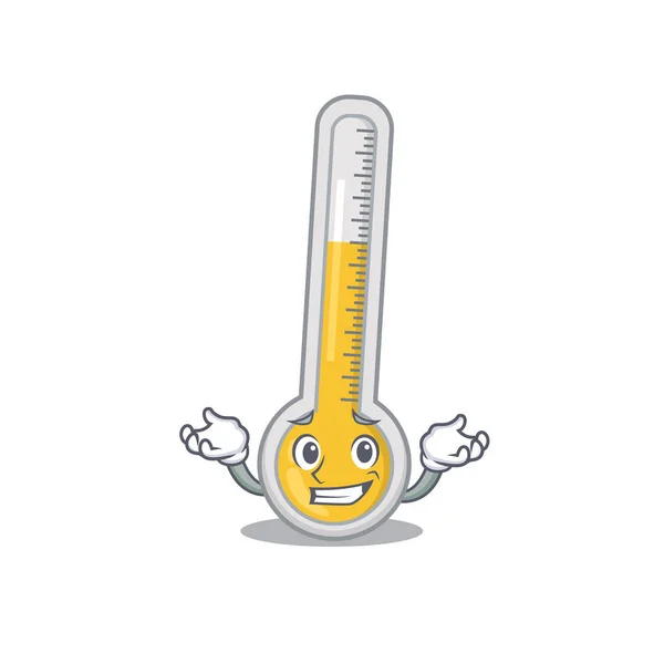 Een Beeld Van Grijnzende Warme Thermometer Cartoon Design Concept Vectorillustratie — Stockvector