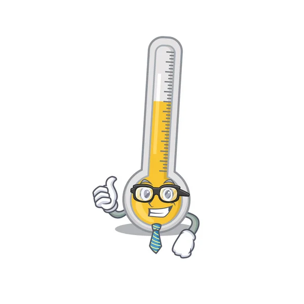 Een Elegante Warme Thermometer Zakenman Mascotte Ontwerp Met Bril Stropdas — Stockvector