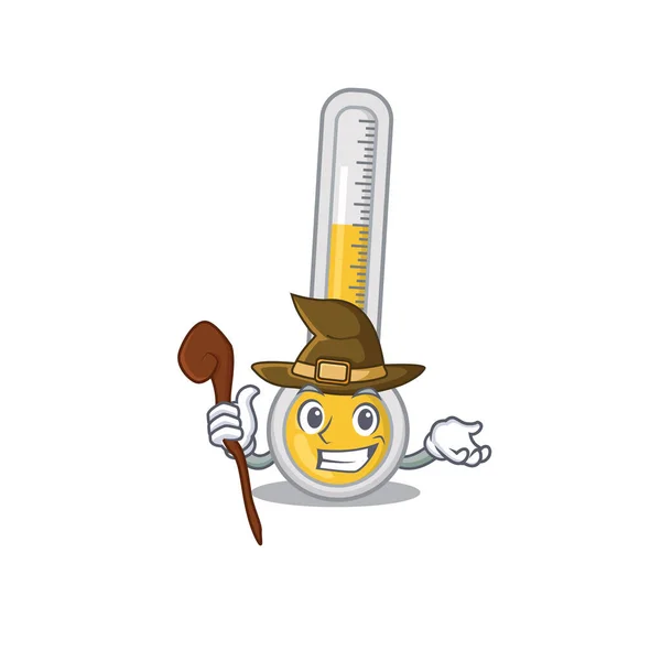 Warme Thermometer Stiekeme Lastige Heks Cartoon Karakter Vectorillustratie — Stockvector