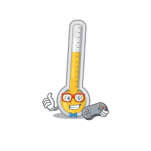 Maskottchen Design Konzept Der Warmen Thermometer Gamer Mit Controller Vektorillustration — Stockvektor