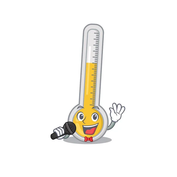マイクを保持暖かい温度計漫画のキャラクターの才能のある歌手 ベクターイラスト — ストックベクタ