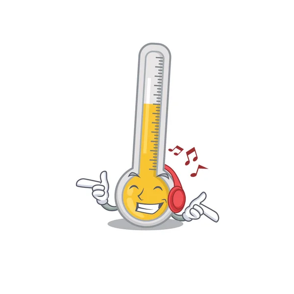 Warme Thermometer Cartoon Design Concept Luisteren Muziek Vectorillustratie — Stockvector