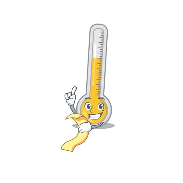 温温度计吉祥物的设计与菜单在他的手 矢量说明 — 图库矢量图片