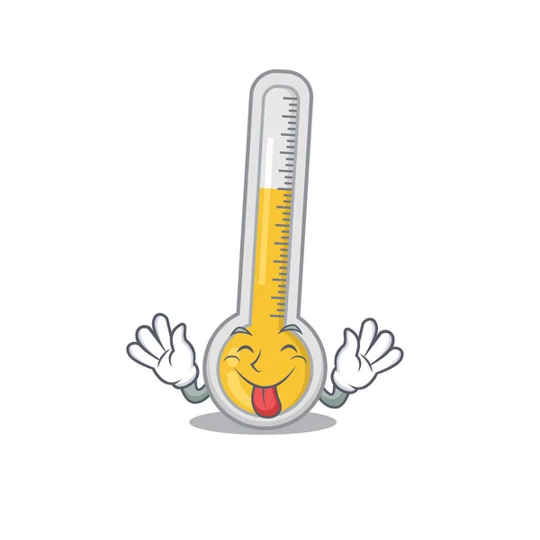 Een Amusant Gezicht Warme Thermometer Cartoon Ontwerp Met Tong Uit — Stockvector