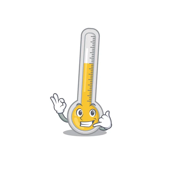 Cartoon Design Warm Thermometer Call Funny Gesture Vector Illustration — Stock Vector