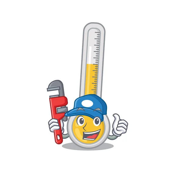 Теплый Термометр Smart Plumber Дизайн Персонажа Мультфильма Инструментом Векторная Иллюстрация — стоковый вектор