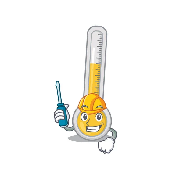 Cartoon Karakter Van Warme Thermometer Werkte Als Een Auto Vectorillustratie — Stockvector