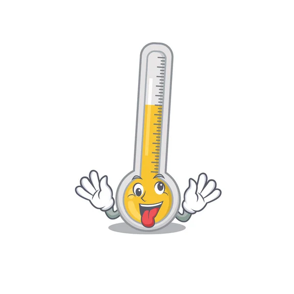 Ein Cartoon Design Von Warmen Thermometer Mit Einem Verrückten Gesicht — Stockvektor