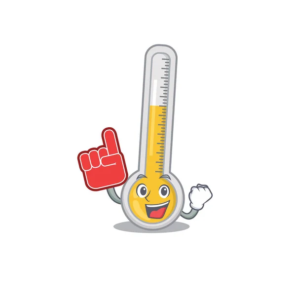 Warmes Thermometer Zeichentrickfiguren Design Mit Schaumstofffinger Präsentiert Vektorillustration — Stockvektor