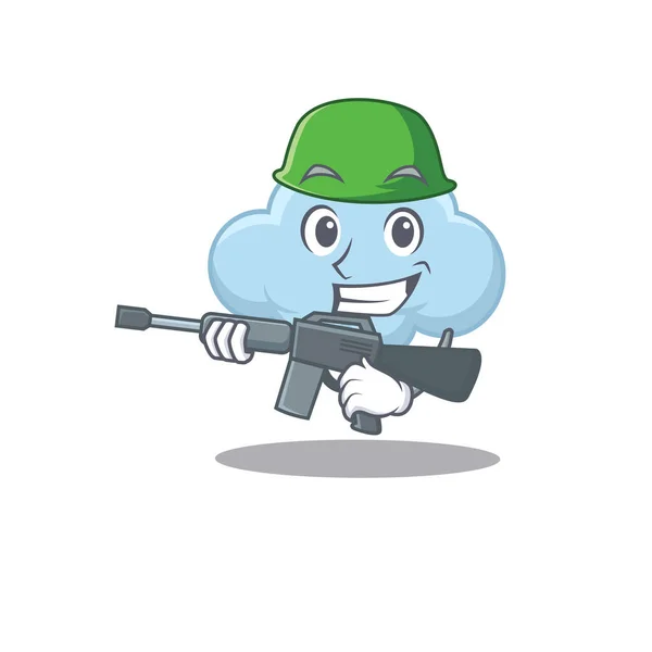 Ein Cartoon Bild Einer Blauen Wolke Armeestil Mit Maschinengewehr Vektorillustration — Stockvektor