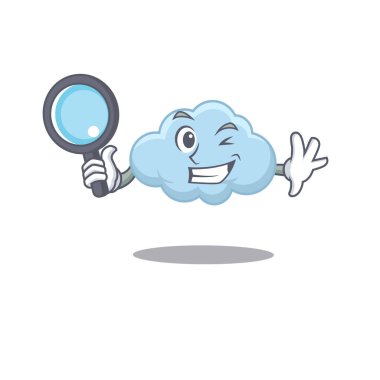 Mavi Bulut Maskotu tasarımlı akıllı dedektif. Vektör illüstrasyonu