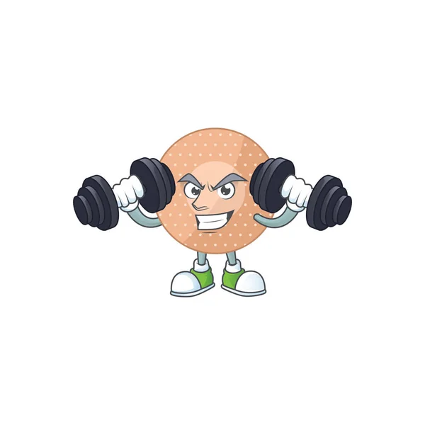 Ejercicio Fitness Redondeado Personaje Dibujos Animados Vendaje Usando Barras Ilustración — Archivo Imágenes Vectoriales