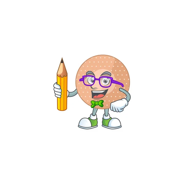 Venda Redondeada Estudiante Personaje Dibujos Animados Que Estudia Con Lápiz — Vector de stock