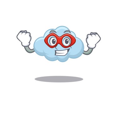 Süper kahraman rolünde mavi bulutlu bir çizgi film karakteri. Vektör illüstrasyonu