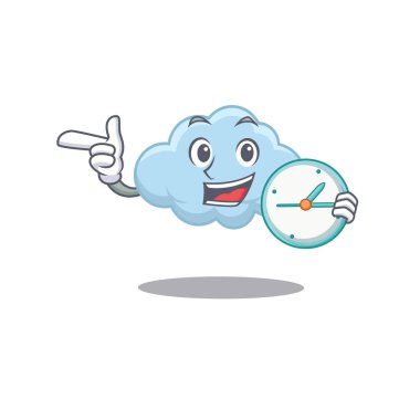 Mavi bulut maskotu tasarımı saat ile gülümsüyor