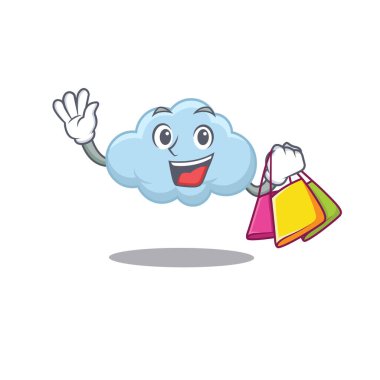 Zengin ve ünlü mavi karikatür karakteri alışveriş torbaları tutuyor.