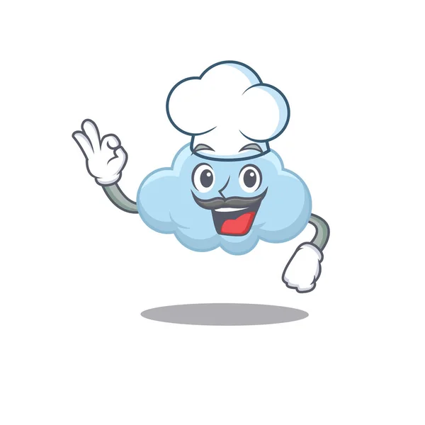 Nuvola blu chef stile cartone animato indossando cappello bianco — Vettoriale Stock
