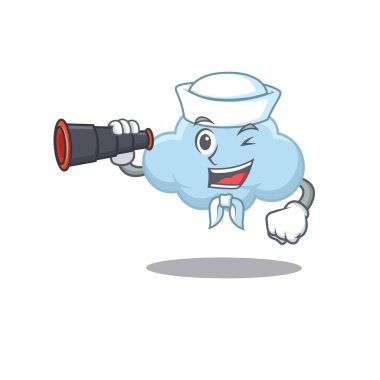 Mavi Bulut Denizcisi 'nin dürbünlü bir karikatür ikonu. Vektör illüstrasyonu