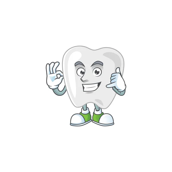 Teeth Mascot Cartoon Design Make Call Gesture Vector Illustration — Stock Vector
