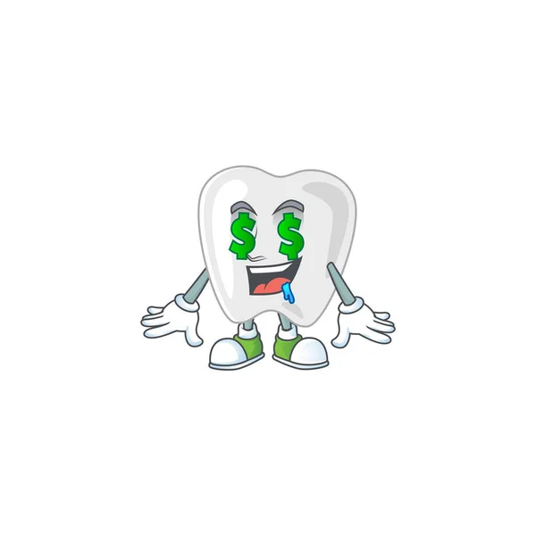 Mascote Estilo Caráter Dentes Ricos Com Olhos Dinheiro Ilustração Vetorial —  Vetores de Stock