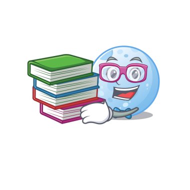 Mavi ay maskotu tasarım konsepti olan çalışkan bir öğrenci.