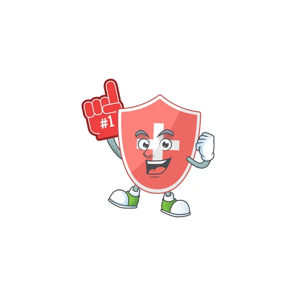 Γελοιογραφία Χαρακτήρα Έννοια Της Ιατρικής Ασπίδας Κρατώντας Κόκκινο Δάχτυλο Αφρού — Διανυσματικό Αρχείο