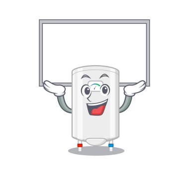 Mascot design of gas water heater lift up a board clipart