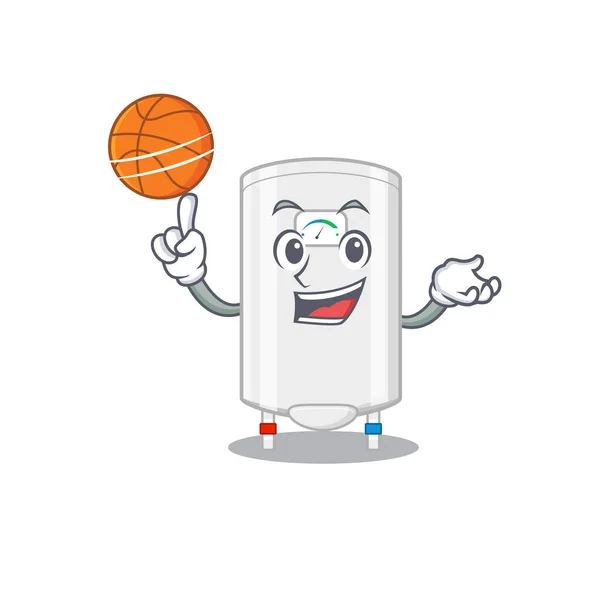 Lindo gás aquecedor de água mascote estilo de design com basquete — Vetor de Stock