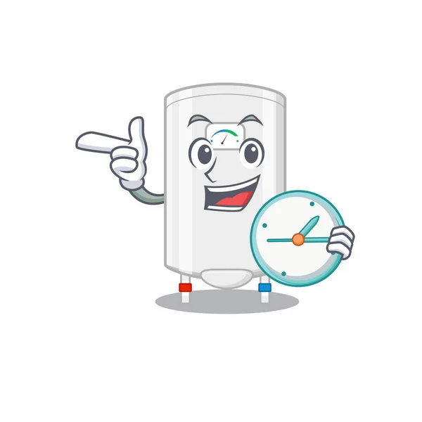 Gaz suyu ısıtıcısı maskot tasarımı konsepti saatle gülümsüyor — Stok Vektör