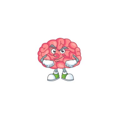Sırıtan yüzüyle beyin maskotu tasarımı. Vektör illüstrasyonu