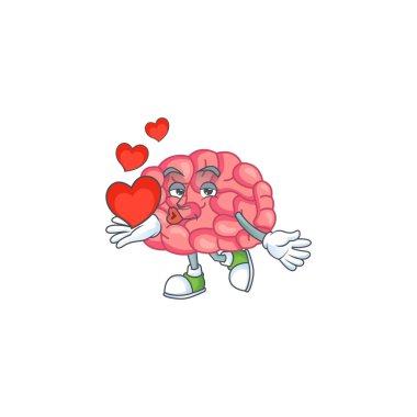 Kalbi tutan beynin harika bir çizgi film tasarımı. Vektör illüstrasyonu