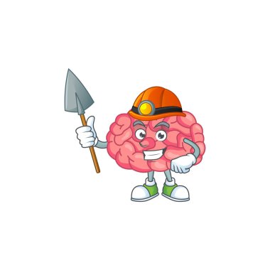 Madenci olarak beyin çalışmalarının çizgi film karakteri tasarımı. Vektör illüstrasyonu