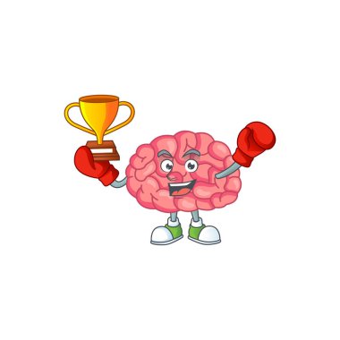 Çizgi film karakteri tasarımında sunulan boks şampiyonunun gururlu yüzü. Vektör illüstrasyonu