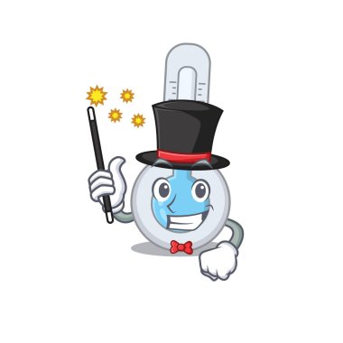 Soğuk termometre çizgi film tasarımında çekici bir sihirbaz. Vektör illüstrasyonu