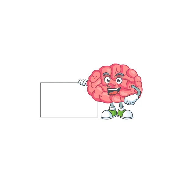 Brain Cartoon Character Concept Duimen Omhoog Met Een Wit Bord — Stockvector
