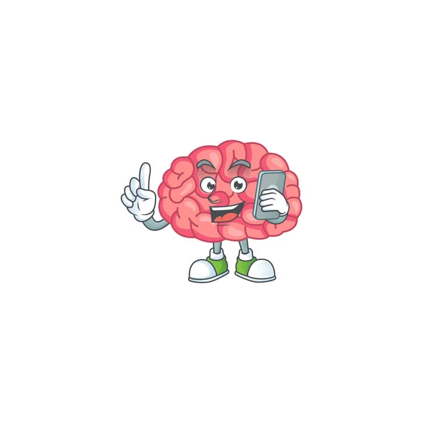 Concepto Diseño Dibujos Animados Cerebro Hablando Por Teléfono Ilustración Vectorial — Vector de stock