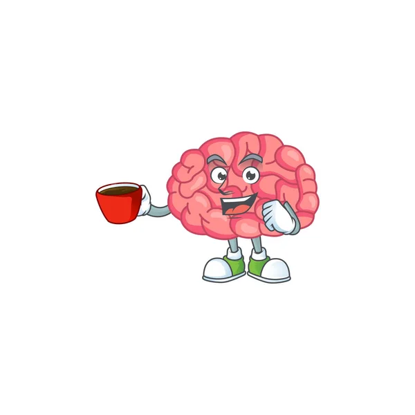 Образ Мультиплікаційного Персонажа Мозку Чашкою Кави Векторні Ілюстрації — стоковий вектор